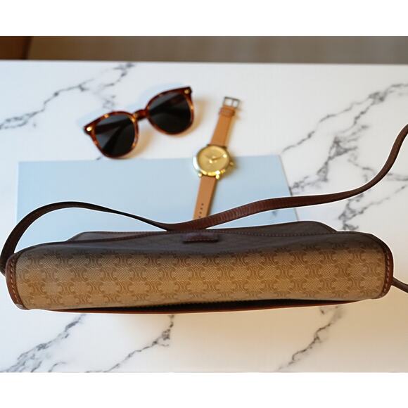 Authentic Celine Triomphe Logo Macadam Beige Crossbody Bag - Picture 5 of 16